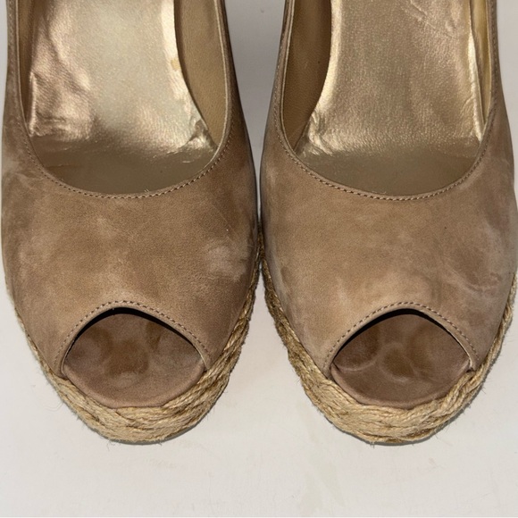 Stuart Weitzman Tan Suede Wedge Platform Peep Toe Espadrille Pumps Size 9.5 M - Picture 8 of 11
